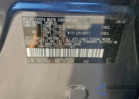 2018 Toyota Rav4 Le z USA, uszkodzony, nr VIN JTMZFREV0JJ752307